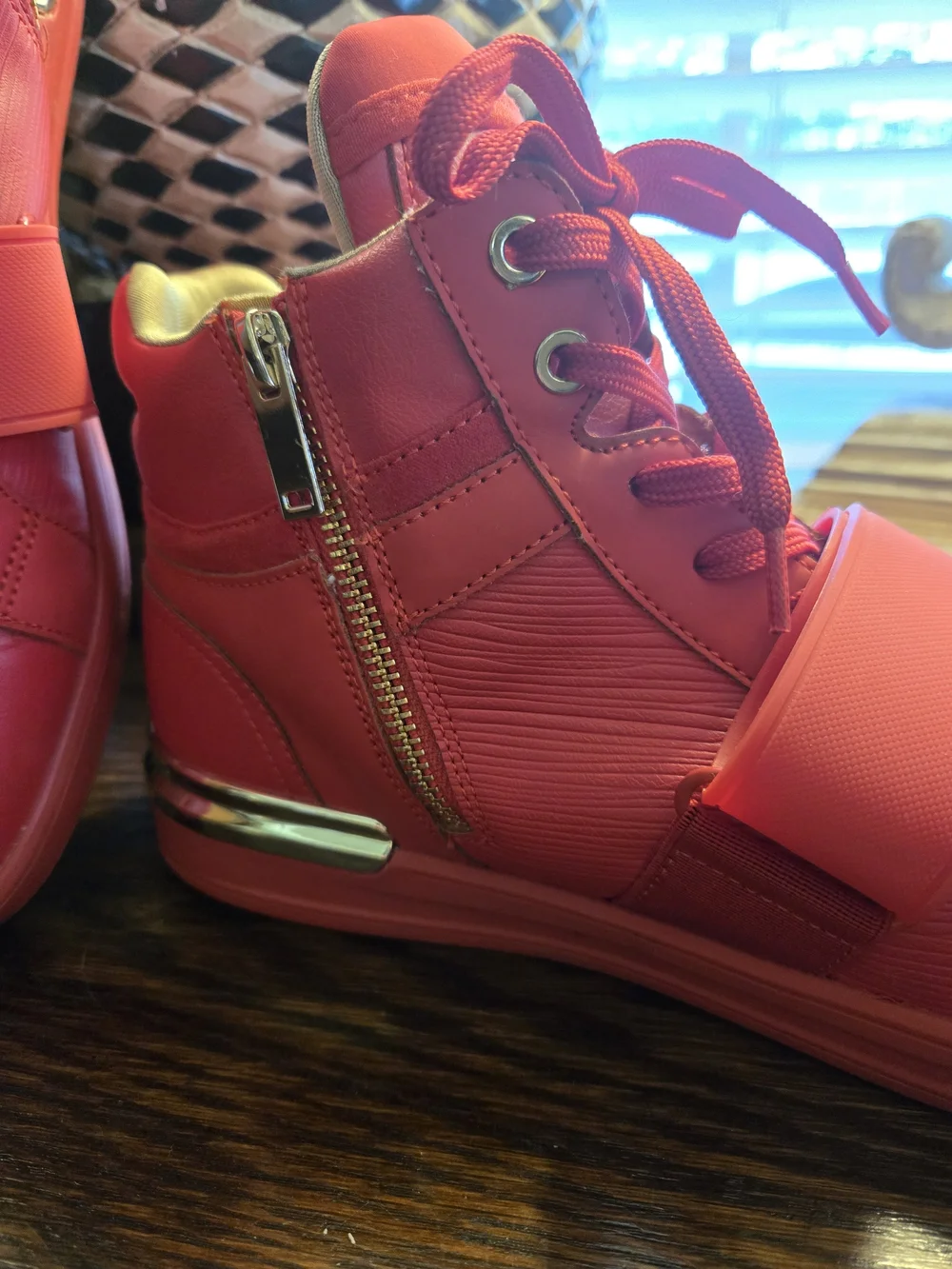 ALDO Women's Red High-Top Sneakers with Gold Heel Trim